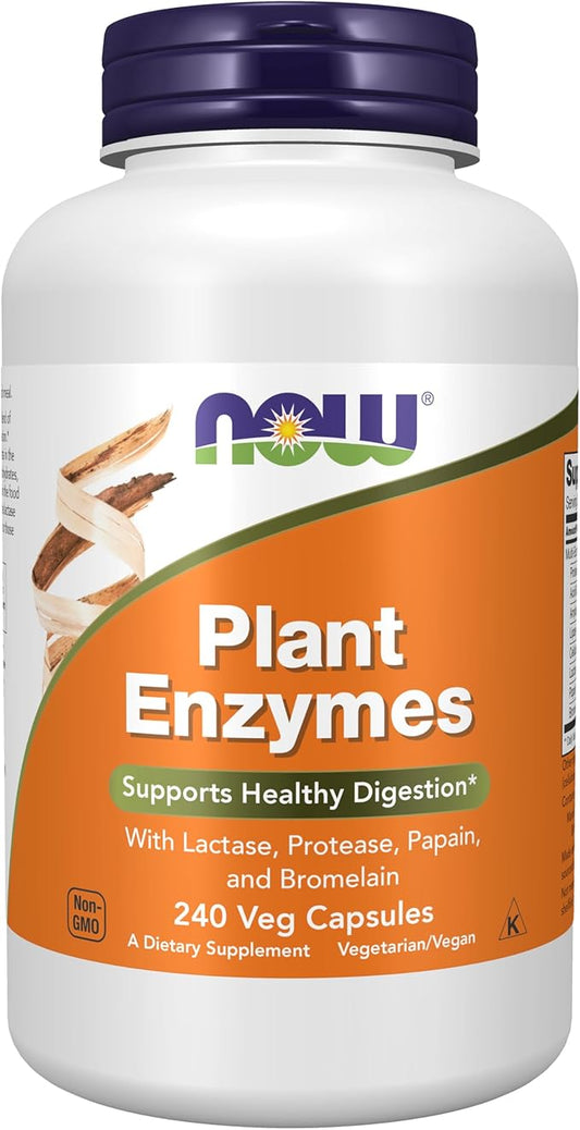 NOW Foods Supplements, Plant Enzymes with Lactase, Protease, Papain and Bromelain, 240 Veg Capsules