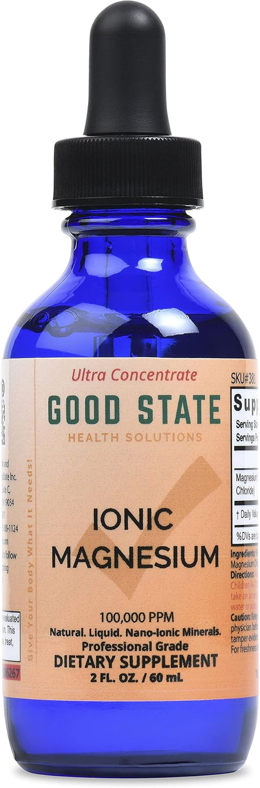 (Glass Bottle) Good State Liquid Ionic Magnesium Ultra Concentrate (10 Drops Equals 50 mg - 100 Servings per Bottle)