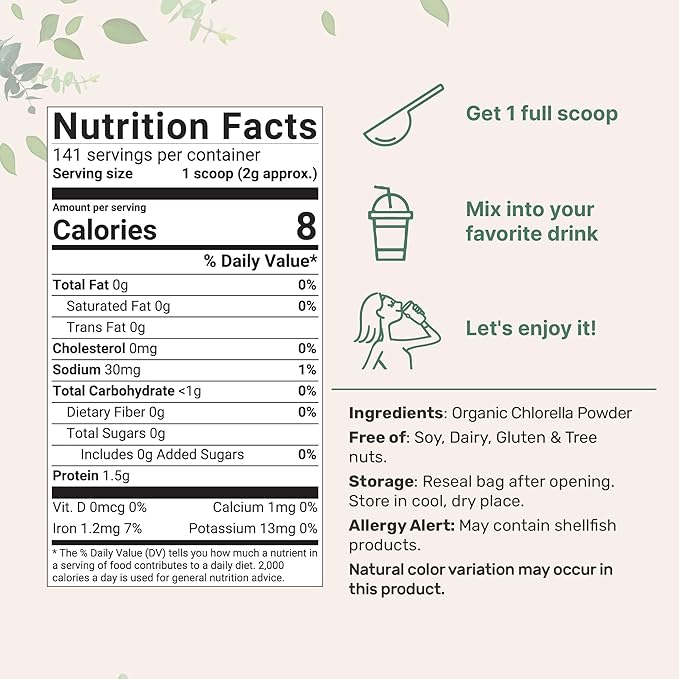 Micro Ingredients Organic Chlorella Powder, 10 Ounce, Broken Cell Wall, Rich in Vegan Proteins & Vitamins, Raw, Bulk Premium Chlorella Supplement, Vegan Friendly, Non-Irradiation