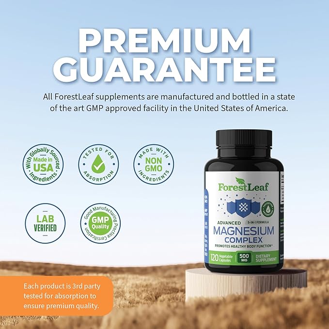 ForestLeaf Magnesium Complex 500mg - Magnesium 500mg Capsules - Magnesium Supplement 500 mg - Magnesium for Sleep, Magnesium for Constipation - Magnesium Supplement for Women (120 Ct)