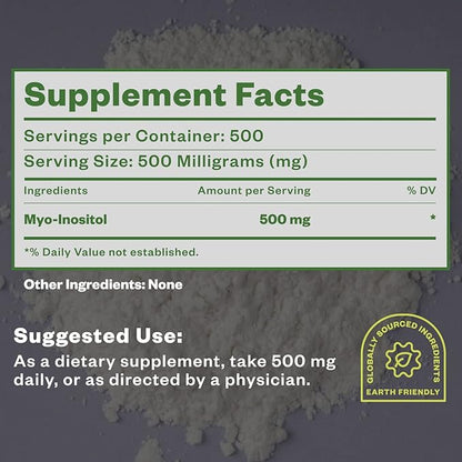 Myo-Inositol Powder, 250g, Fertility, Hormonal Balance and Ovarian Support, Pure Inositol Powder, Myo Inositol Supplement to Support Energy and Brain Wellness, Vegan, Non-GMO, 500 Servings