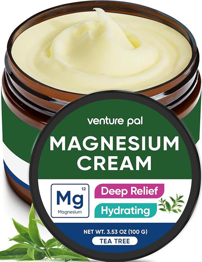 Venture Pal Magnesium Lotion, Topical Magnesium Cream for Sleep, Leg Cramps & Pain, Muscle Relaxation, Calm, Moisturizing Supplement with Coconut Oil, Shea Butter & Hyaluronic Acid, Safe for Kids
