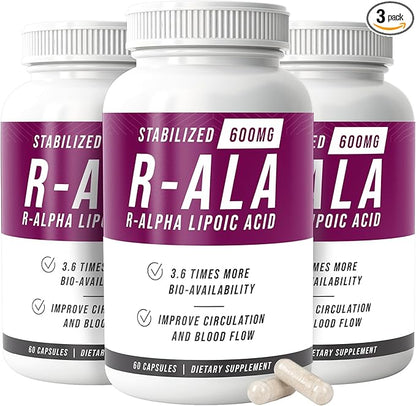 NERVE RENEW R-ALA Stabilized R Alpha Lipoic Acid 600mg Nerve Support Supplement 3 Pack