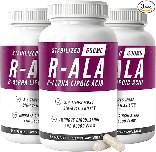NERVE RENEW R-ALA Stabilized R Alpha Lipoic Acid 600mg Nerve Support Supplement 3 Pack