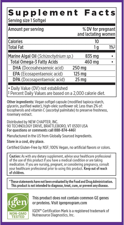 New Chapter Vegan Prenatal DHA, EPA, and DPA Supplement - Prenatal Vegan Omega-3 Complex for Healthy Brain & Eye Development During Pregnancy - 30 Softgels