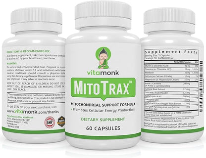 VitaMonk Mitochondrial Supplements - MitoTrax - Revitalize and Repair Cells - Mitochondria Supplement for Cellular Energy - Advanced Mitochondrial Formula - PPQ Supplement Formula - 60 Capsules