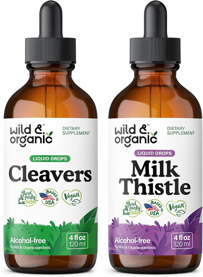 Wild & Organic Cleavers Tincture 4 fl oz & Milk Thistle Tincture 4 fl oz