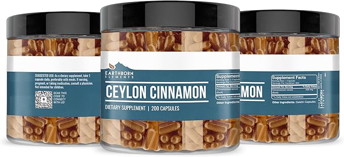 Earthborn Elements Ceylon Cinnamon 200 Capsules, Pure & Undiluted, No Additives