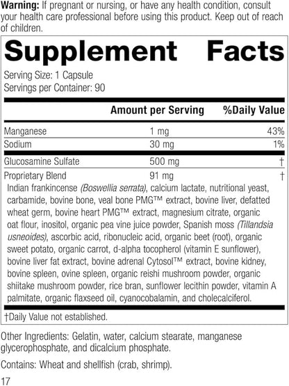 Standard Process Inc. Glucosamine Synergy - Whole Food RNA Supplement and Joint Support with Cyanocobalamin, Cholecalciferol, Shiitake, Manganese, Rice Bran, Organic Carrots - 90 Capsules