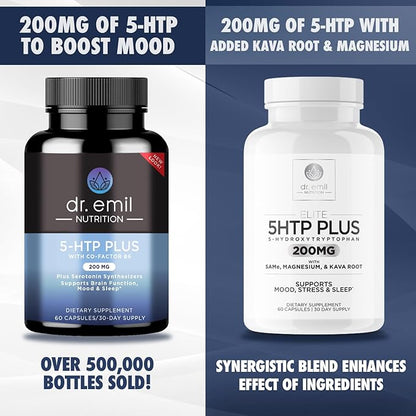 200 MG 5-HTP Elite with Kava Root Extract, Magnesium & SAM-e to Maintain Normal Healthy Sleep & Create a Sense of Wellbeing - 5HTP Supplement with Vitamin B6 - 60 Capsules, 30 Servings