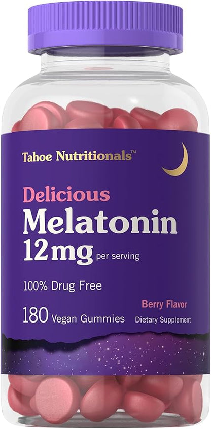 Carlyle Tahoe Nutritionals Melatonin Gummies 12mg | 180 Count | Berry Flavor | Drug Free Supplement | Vegan, Non-GMO, Gluten Free