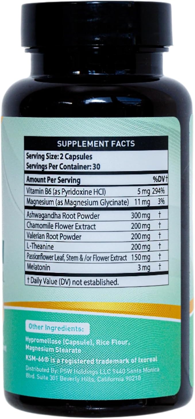 PM Sleep Supplement - Melatonin, L-Theanine, Ashwagandha, Chamomile Extract, Valerian Root, Passionflower Extract, Magnesium Glycinate, Vitamin B6