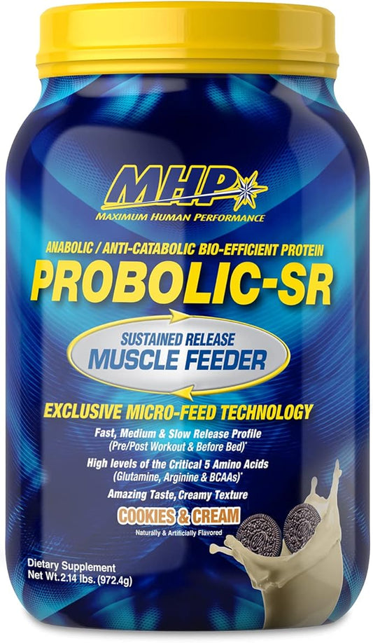 Maximum Human Performance Probolic-SR Sustained Release Protein Powder, 24g Protein, BCAAs, Glutamine, Arginine, Pre-Workout, Post-Workout, Nighttime Protein, 2lbs, 26 Servings, Cookies & Cream