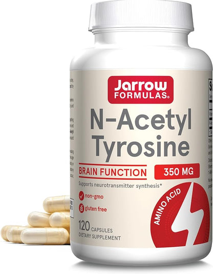 Jarrow Formulas N-Acetyl Tyrosine 350 mg, Brain Support Supplement, Dietary Supplement, Contains Vitamin B6 for Amino Acid Metabolism, 120 Capsules, 120 Day Supply