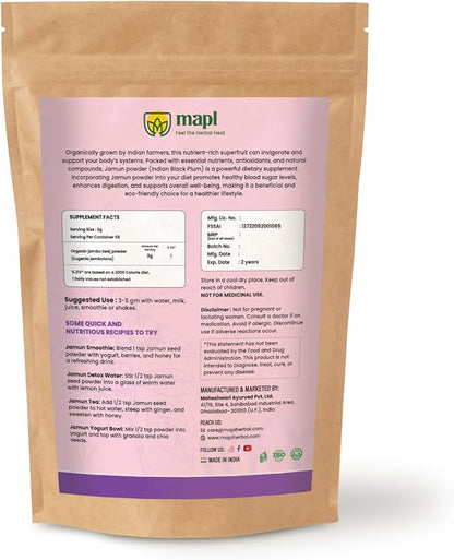 MAPL Jamun Powder 200g – 100% Pure, Natural Jamun Fruit Powder, Ideal for Cooking, Baking, Smoothies, and Recipes. versatile ingredient for a variety of culinary uses (7.5 oz)