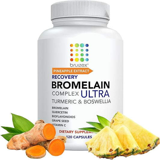 Bruizex Ultra Bromelain and Quercetin Bruising Relief Supplement, 120 Capsules | Bruised Skin, Trauma Recovery and Swelling Surgery Supplements | Contains Bromelain, Quercetin, Turmeric and Boswellia