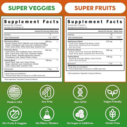 ROOTIE Fruits and Veggies Supplement Powerfull Blend of 39 Whole Fruits and Veggies, Fills Nutritional Gaps, Get Energy, Well-Being. USA Made Non-GMO/Vegan/Gluten Free.(60 Day Supply)