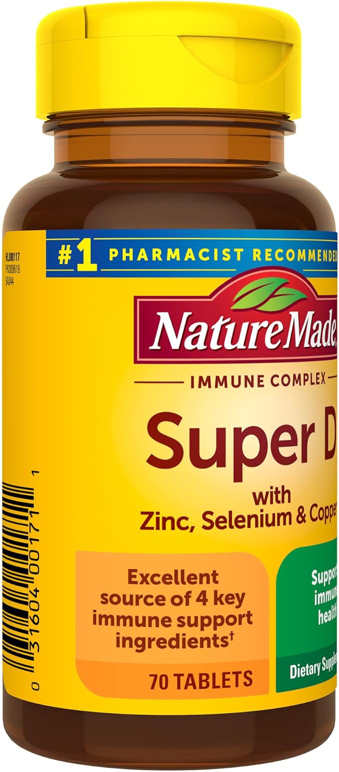Nature Made Super Vitamin D Immune Complex, Vitamin D3, Selenium, Copper and Zinc Supplements for Immune Support, 70 Tablets, 70 Day Supply