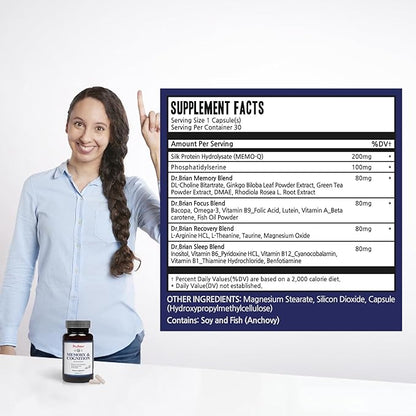 Dr. Brian Phosphatidylserine Brain Supplement for Memory & Focus - Nootropic Cognitive Support with Ginkgo Biloba, B Vitamins - Mental Clarity & Concentration Booster - 30 Capsules