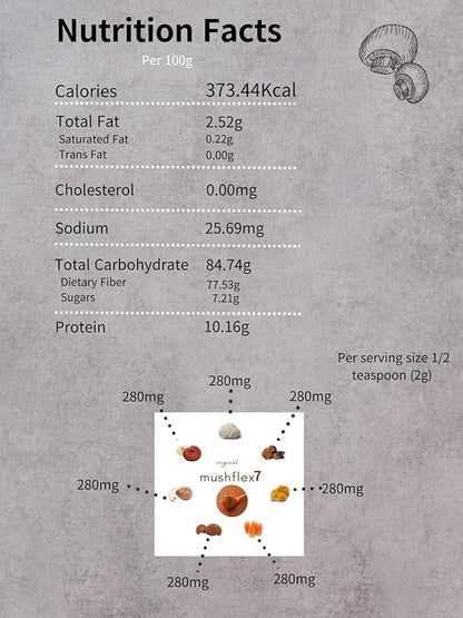 K-Food 7 Mushroom Powder Supplement with Phellinus linteus, Red Reishi, Lion’s Mane, Cordyceps, Chaga, Shiitake, Tremella fuciformis, Production of Korea – 4 Ounce