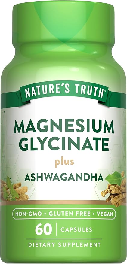 Nature's Truth Magnesium Glycinate with Ashwagandha | 60 Capsules | Vegan, Non-GMO & Gluten Free Supplement