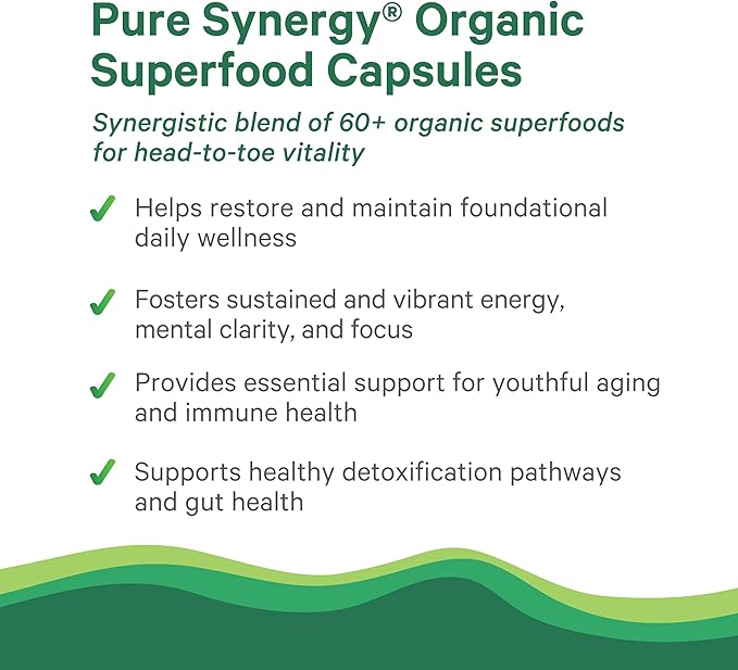 PURE SYNERGY Superfood Capsules | Organic Superfood & Greens Supplement | Whole Foods Like Super Greens, Spirulina, & Mushrooms | for Energy, Healthy Aging & Immune Health (270 Capsules)
