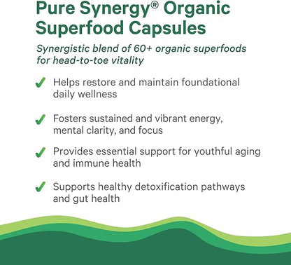 PURE SYNERGY Superfood Capsules | Organic Superfood & Greens Supplement | Whole Foods Like Super Greens, Spirulina, & Mushrooms | for Energy, Healthy Aging & Immune Health (270 Capsules)
