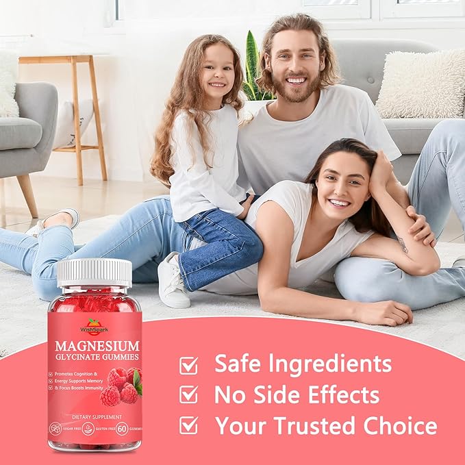 Magnesium Glycinate Gummies 500mg - Sugar Free Chelated Magnesium Potassium Supplement with Vitamin D, B6, CoQ10 for Relaxation, Calm Mood & Sleep Support - 60 Raspberry Magnesium Gummies