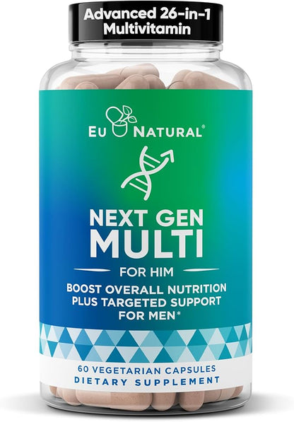 Next Gen Multi for Him Advanced Men’s Multivitamin Supplement – 26-in-1 Multiblend for Beard & Hair Growth, Men’s Reproductive Health, Metabolism, Heart, Skin, Prostate Support, More – 60 Veg Capsules