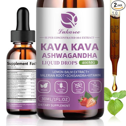 (2 pack) Kava Kava Root Extract Supplement - Calming High Concentration Kava w/ Ashwagandha, Lemon Balm, Valerian Root for Relaxation, Liver, Cognitive Support & Immune System,Vegan, Alcohol-Free
