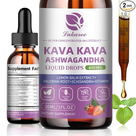 (2 pack) Kava Kava Root Extract Supplement - Calming High Concentration Kava w/ Ashwagandha, Lemon Balm, Valerian Root for Relaxation, Liver, Cognitive Support & Immune System,Vegan, Alcohol-Free