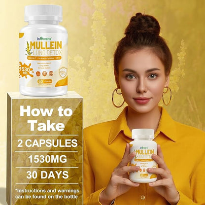 Mullein Leaf Extract 1530 Mg, 15-in-1 Herbal Supplements,Mullein Leaf Extract for Lungs,Bottled in USA - 60 Capsules