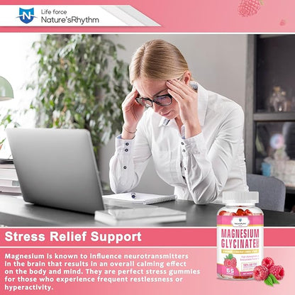 Nature‘s Rhythm Magnesium Gummies 500mg - 65 Ct | Magnesium Glycinate Supplements for Relaxation, Stress Relief, and Sleep for Adults & Kids Tasty and Tangy Raspberry Flavor