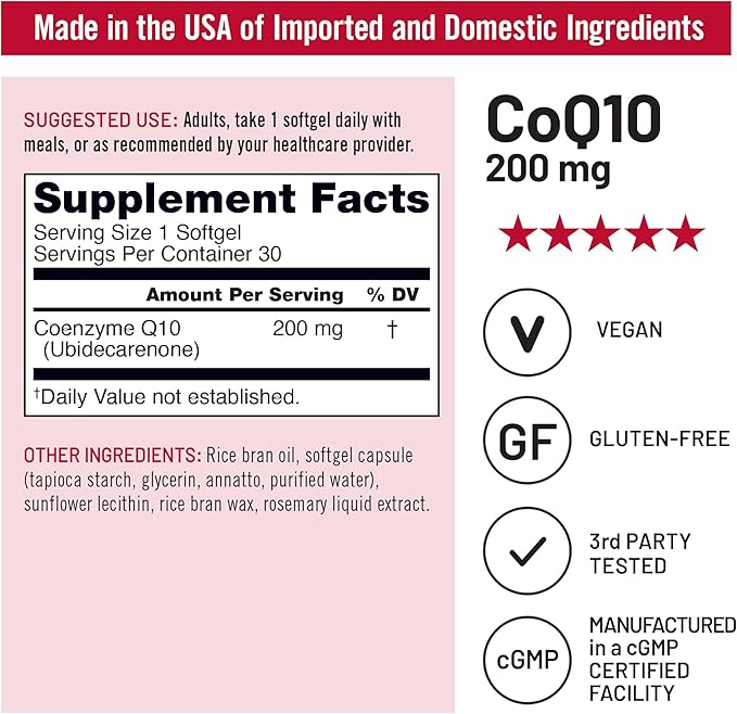 NatureWise CoQ10 200mg Softgels, High Potency Ubiquinone - Coenzyme Q10 Supplement - Antioxidant for Heart Health + Energy - Vegan, Non-GMO, Gluten-Free - 30 Count[1-Month Supply]
