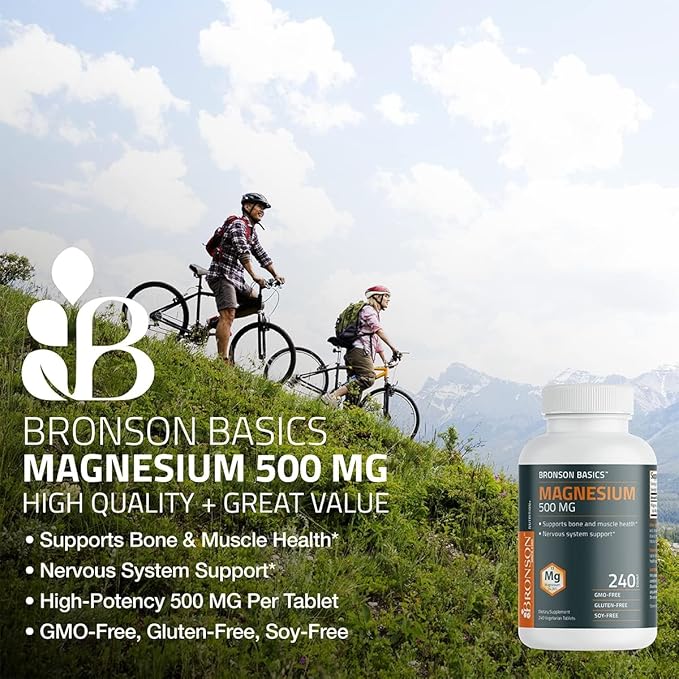 Bronson Magnesium 500 MG Supports Bone & Muscle Health & Nervous System Support - Non-GMO, 120 Vegetarian Tablets