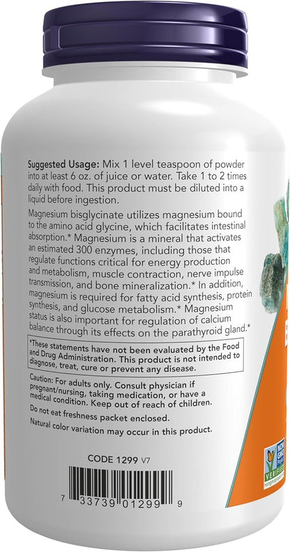 NOW Foods Supplements, Magnesium Bisglycinate Powder, Enzyme Function*, Nervous System Support*, 8-Ounce