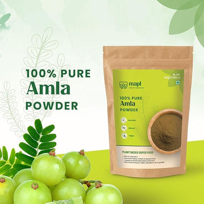 MAPL Pure Amla Powder (7.5 oz)– Organic,Super food for Skin Glow, Hair Growth, Digestion –| Indian Gooseberry Powder| Resealable Zip Lock Pouch