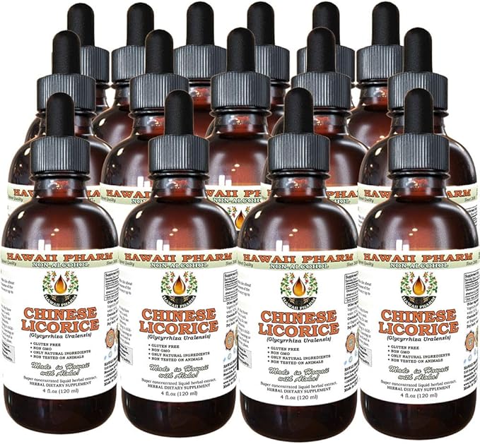 Chinese Licorice Alcohol-Free Liquid Extract, Chinese Licorice (Glycyrrhiza Uralensis) Root Glycerite Hawaii Pharm Natural Herbal Supplement 15x4 oz
