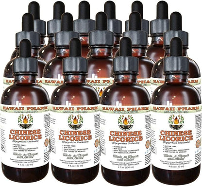 Chinese Licorice Alcohol-Free Liquid Extract, Chinese Licorice (Glycyrrhiza Uralensis) Root Glycerite Hawaii Pharm Natural Herbal Supplement 15x4 oz