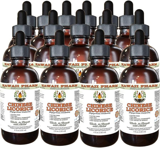 Chinese Licorice Alcohol-Free Liquid Extract, Chinese Licorice (Glycyrrhiza Uralensis) Root Glycerite Hawaii Pharm Natural Herbal Supplement 15x4 oz