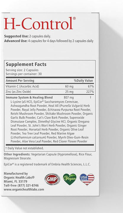 Organic Health Labs H-Control, Vitamin C with Zinc for Maximum Immune Support, 60 Veggie Capsules