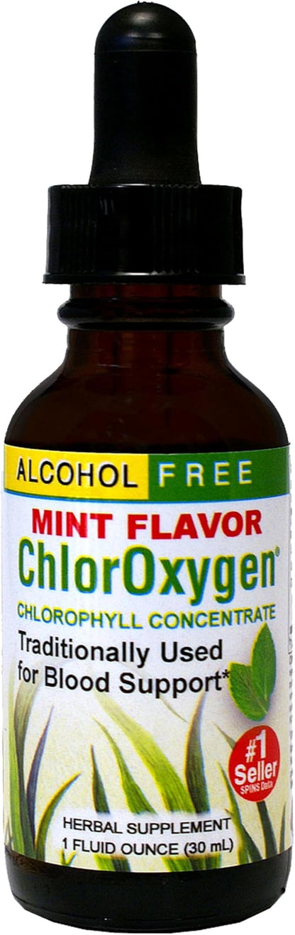 Herbs Etc. ChlorOxygen Chlorophyll Concentrate - Highly-Concentrated Energy Support - Aids Healthy Blood Circulation - Natural Vitality Support - Alcohol-Free - 1 fl oz, Mint (About 66 Servings)