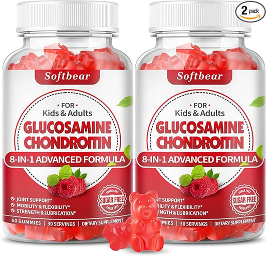 softbear Glucosamine Chondroitin Gummies Sugar Free, Extra Strength Glucosamine Chondroitin Supplement for Natural Joint Support, Raspberry Flavored 120 Count