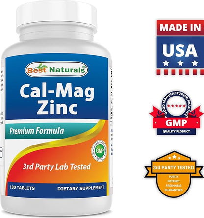 2 Packs - Best Naturals Calcium Magnesium Zinc - 180 Tablets - Essential Cal Mag Zinc Mineral Complex (Total 360 Tablets)