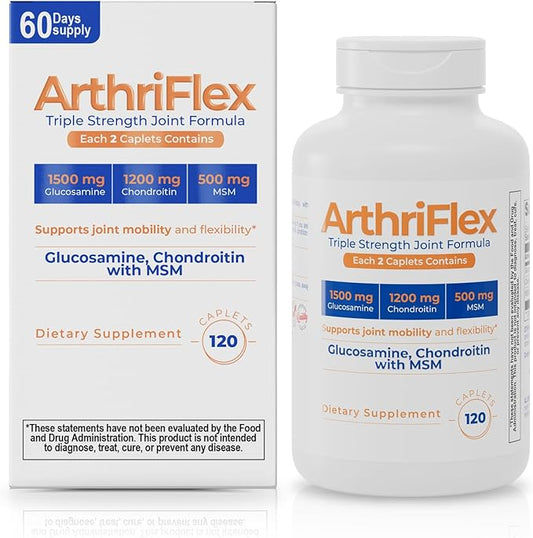 ArthriFlex Glucosamine Chondroitin MSM – Triple Strength Joint Support – Chondroitin Sulfate & MSM – Move Free & Heal and Soothe Arthritis Supplement – 120 Caplets for Mobility & Flexibility