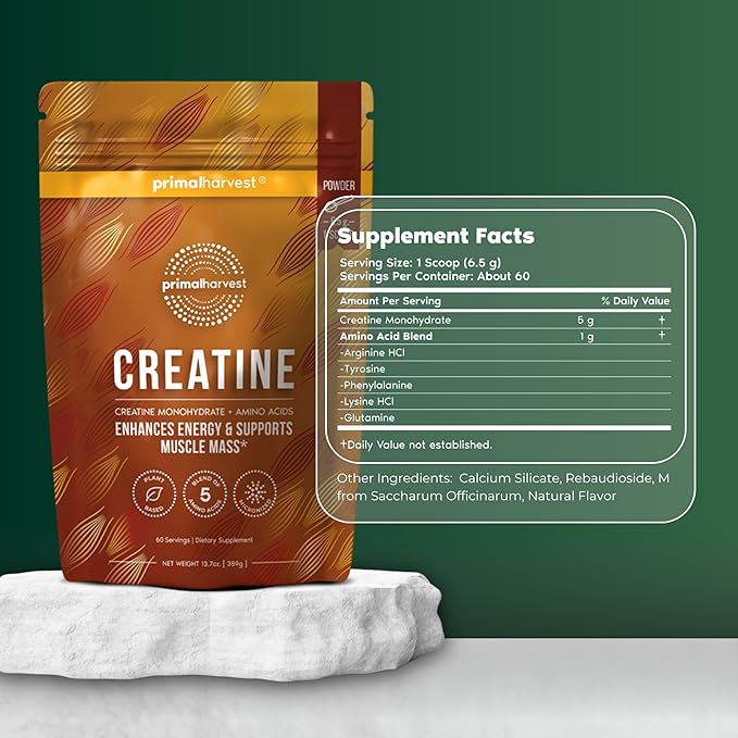 Primal Harvest Creatine Powder Supplement for Men and Women's Fitness, Workouts, and Muscle Growth, to Help Promote Recovery, Strength, Energy, and Endurance (1)