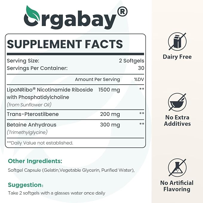 Liposomal Nicotinamide Riboside 2000 MG with TMG and Pterostilbene, Boosting NAD+, Support Healthy Aging, 60 Count