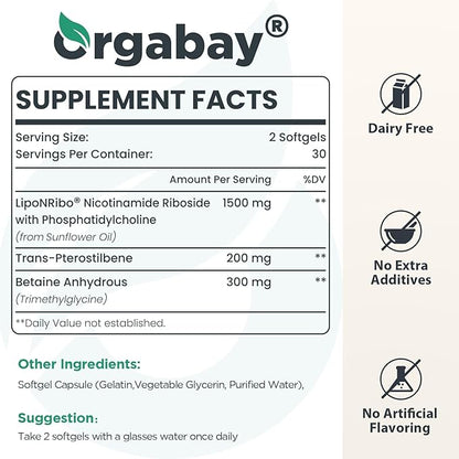 Liposomal Nicotinamide Riboside 2000 MG with TMG and Pterostilbene, Boosting NAD+, Support Healthy Aging, 60 Count