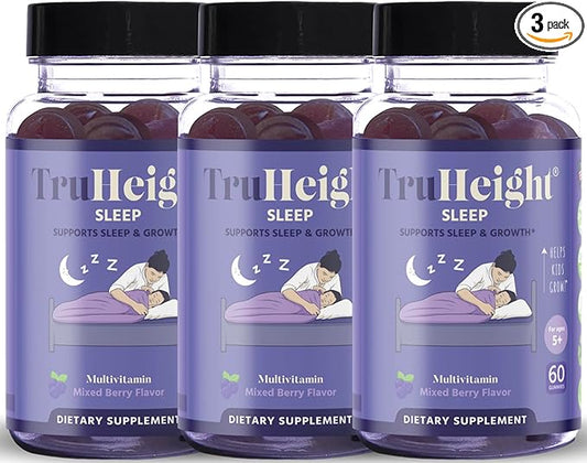 TruHeight Sleep Gummies - Kids & Teen Natural Sleep Aid for Maximum Growth - Pediatric Recommended - Kids Melatonin Gummy - Melatonin, Ashwagandha, L Theanine, Lemon Balm, Ages 4+, Mixed Berry Flavor