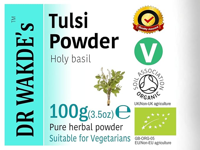 DR WAKDE'S Tulsi Powder (Holy basil | Ocimum sanctum) - 100g (3.5oz) | Pure, Raw & Dried Powder | Natural Aroma and Freshness | Fine Powder | Vegan | Premium Grade | Nothing Added, Nothing Removed